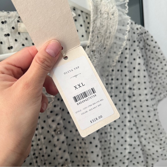 Doen Oleta Top Sea Salt Polka Dot Puff Sleeve Lace Collar Blouse Size XXL NWT - Picture 5 of 9